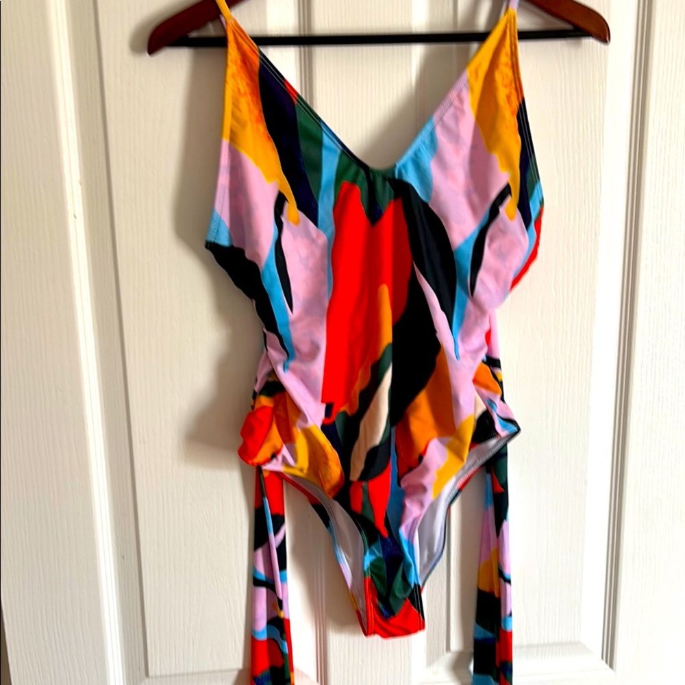2/$13-EUC One Piece Swimsuit with Plunging V-Neck, with ties, wore once - Picture 6 of 9